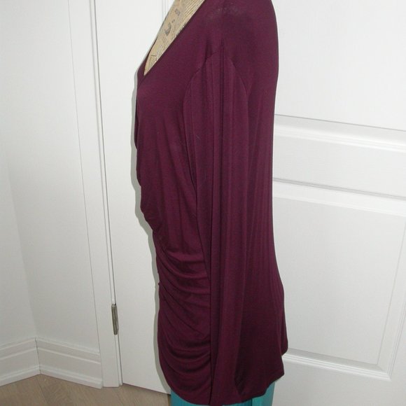 Burgundy  Rauched Deep V-Neck Tunic - Picture 9 of 10